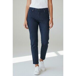 Talbots Womens Navy Polka Dot Slim Ankle Pants Size 6P Cotton Blend Petite